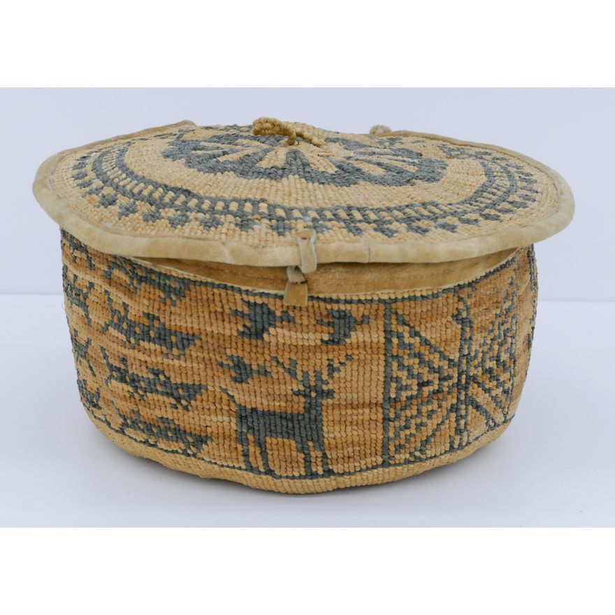 Antique Wasco Pictorial Sally Bag Indian Basket