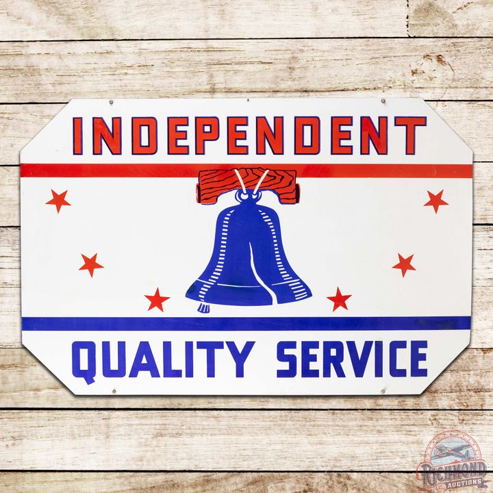 Independent Quality Service Gasoline 6' Double Sided Porcelain ID Sign w/ Liberty Bell