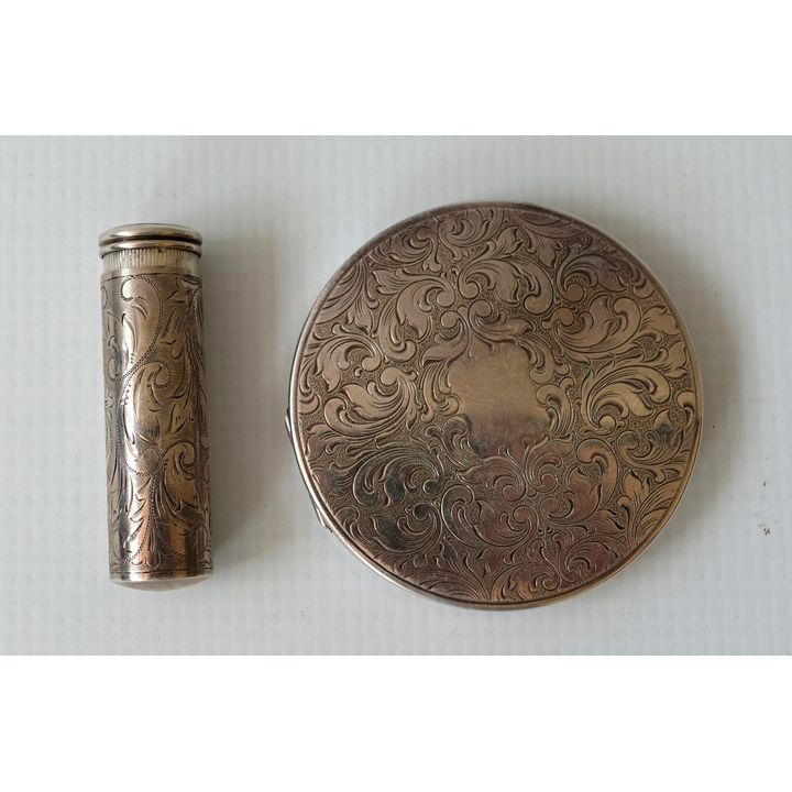 SILVERPLATED COMPORT AND LIPSTICK HOLDER