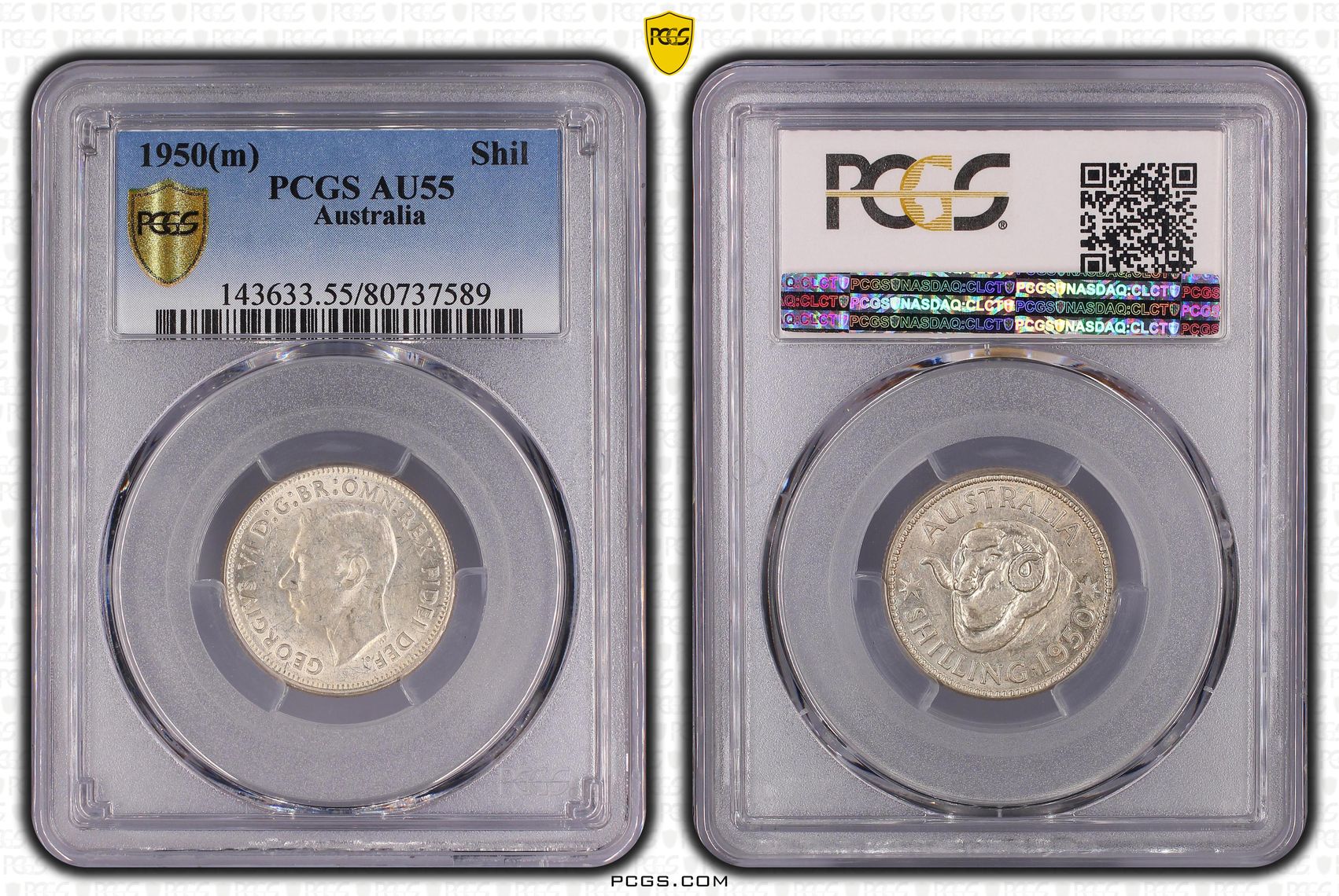 Shilling, 1950(m), PCGS AU55