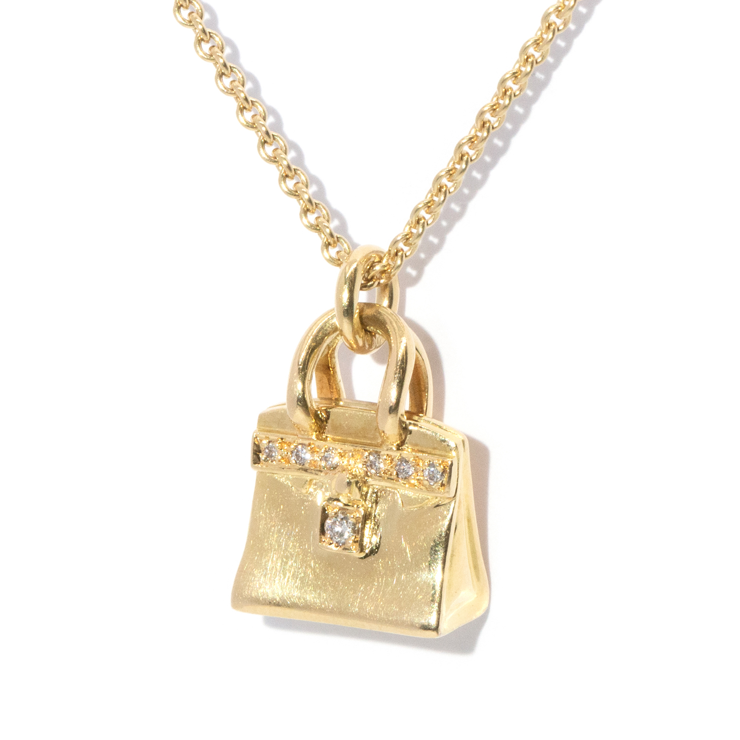 18ct Gold Chain and Diamond Handbag Pendant