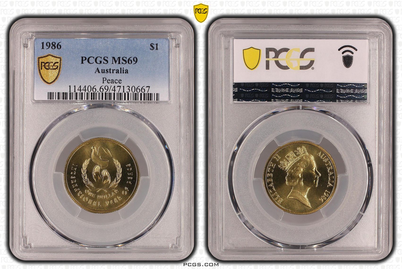 Elizabeth II, Peace, One Dollar, 1986, PCGS MS69