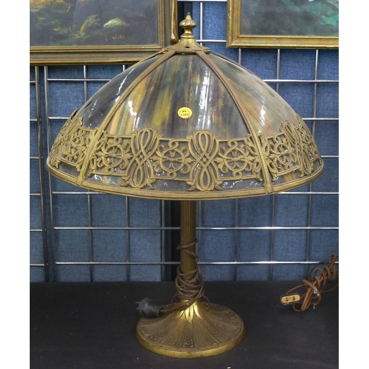 Antique Slag Shade Umbrella Table Lamp 21''x17.5''