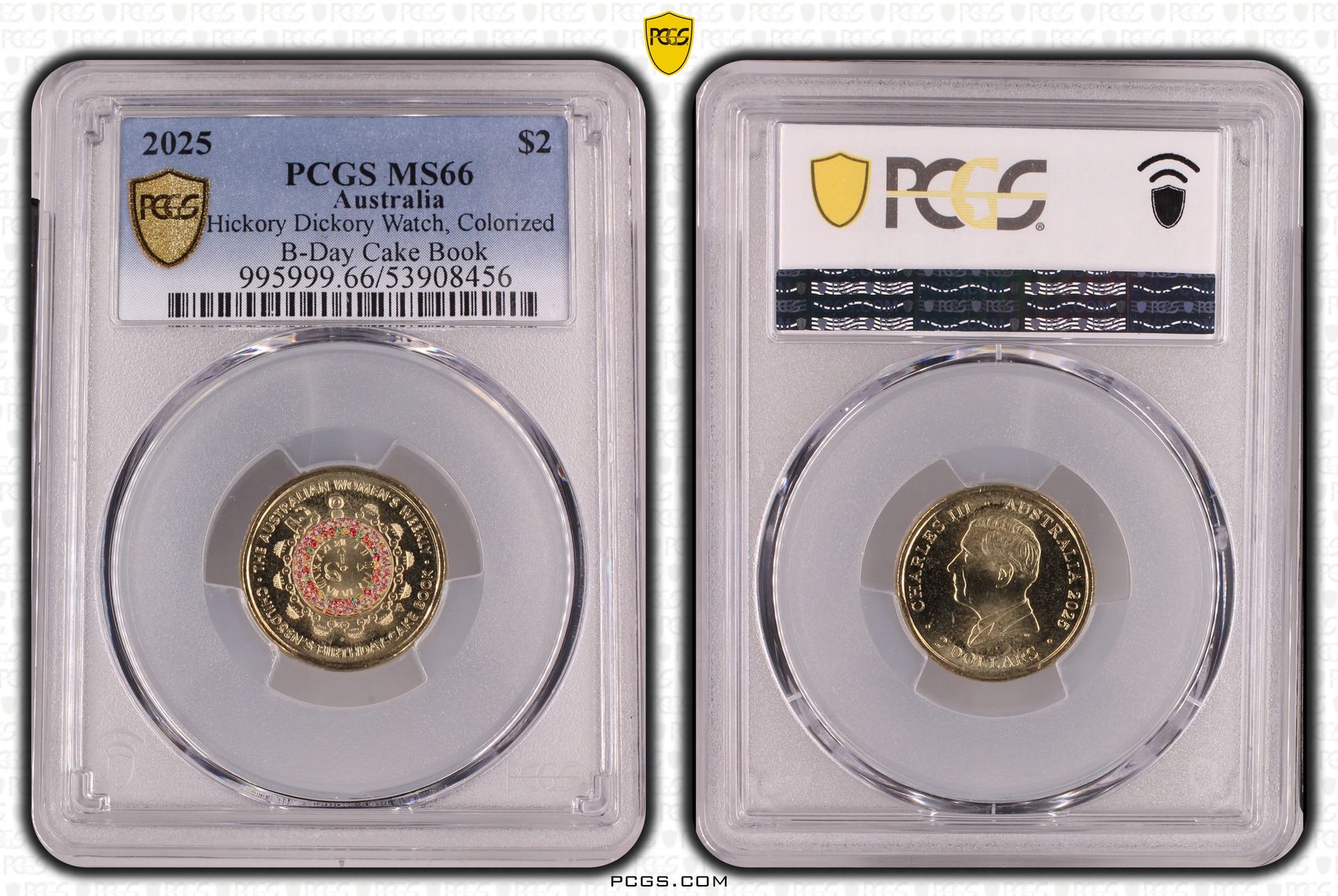 Hickory Dickory Watch, Colourised B-Day Cake Book, Two Dollar, 2025, PCGS MS66