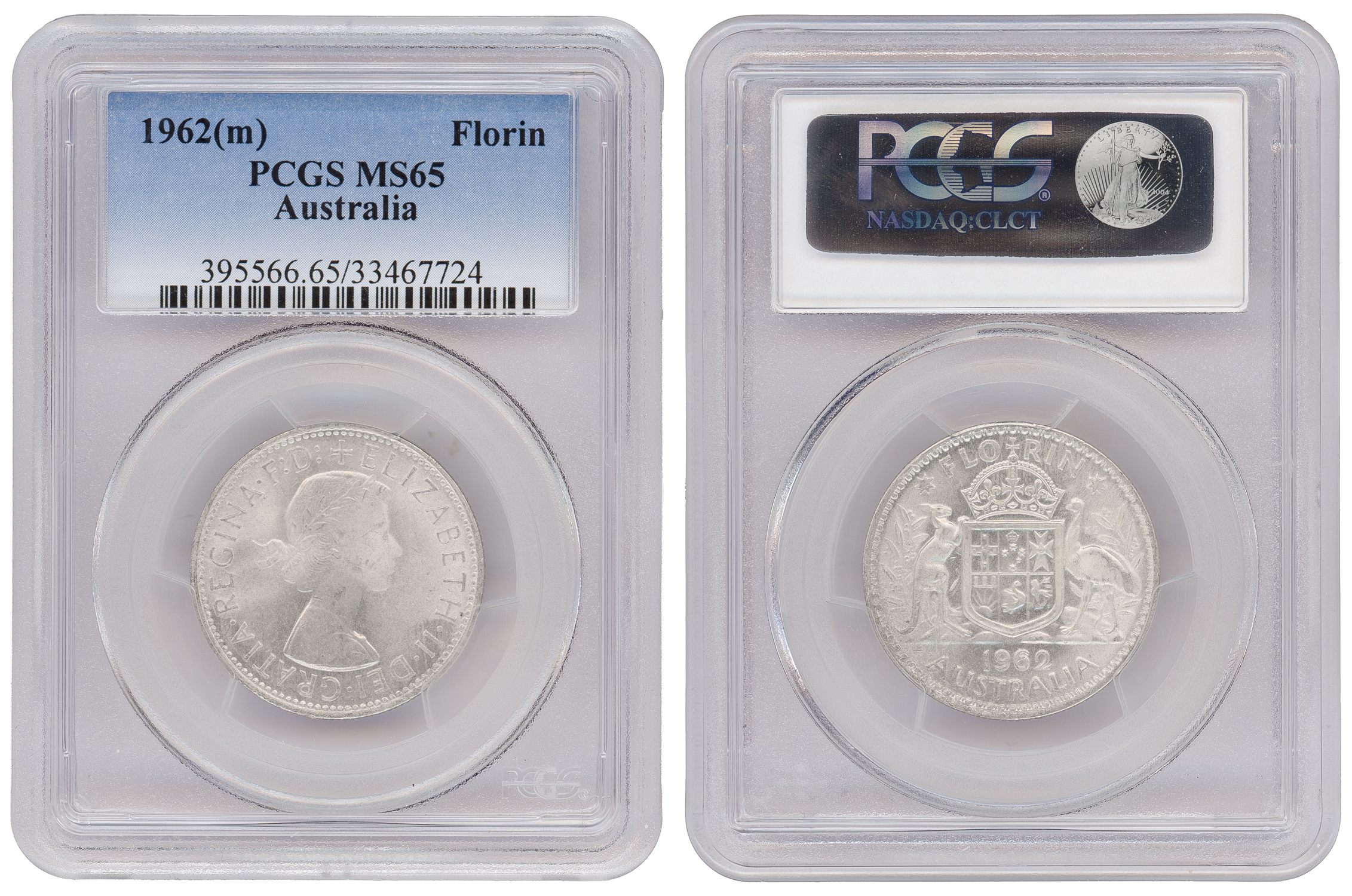 Elizabeth II, KM-60 Silver, Florin, 1962(m), PCGS MS65