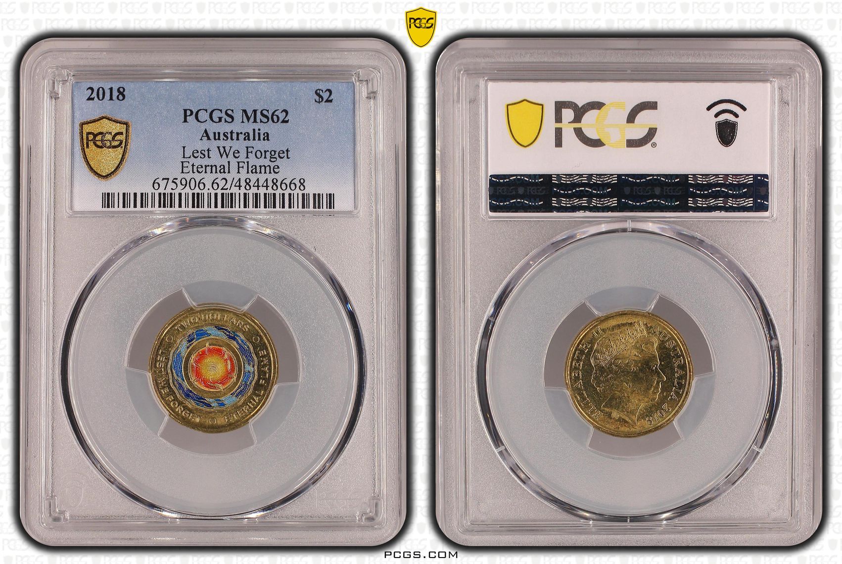 Elizabeth II, Lest We Forget - Eternal Flame, Two Dollar, 2018, PCGS MS62