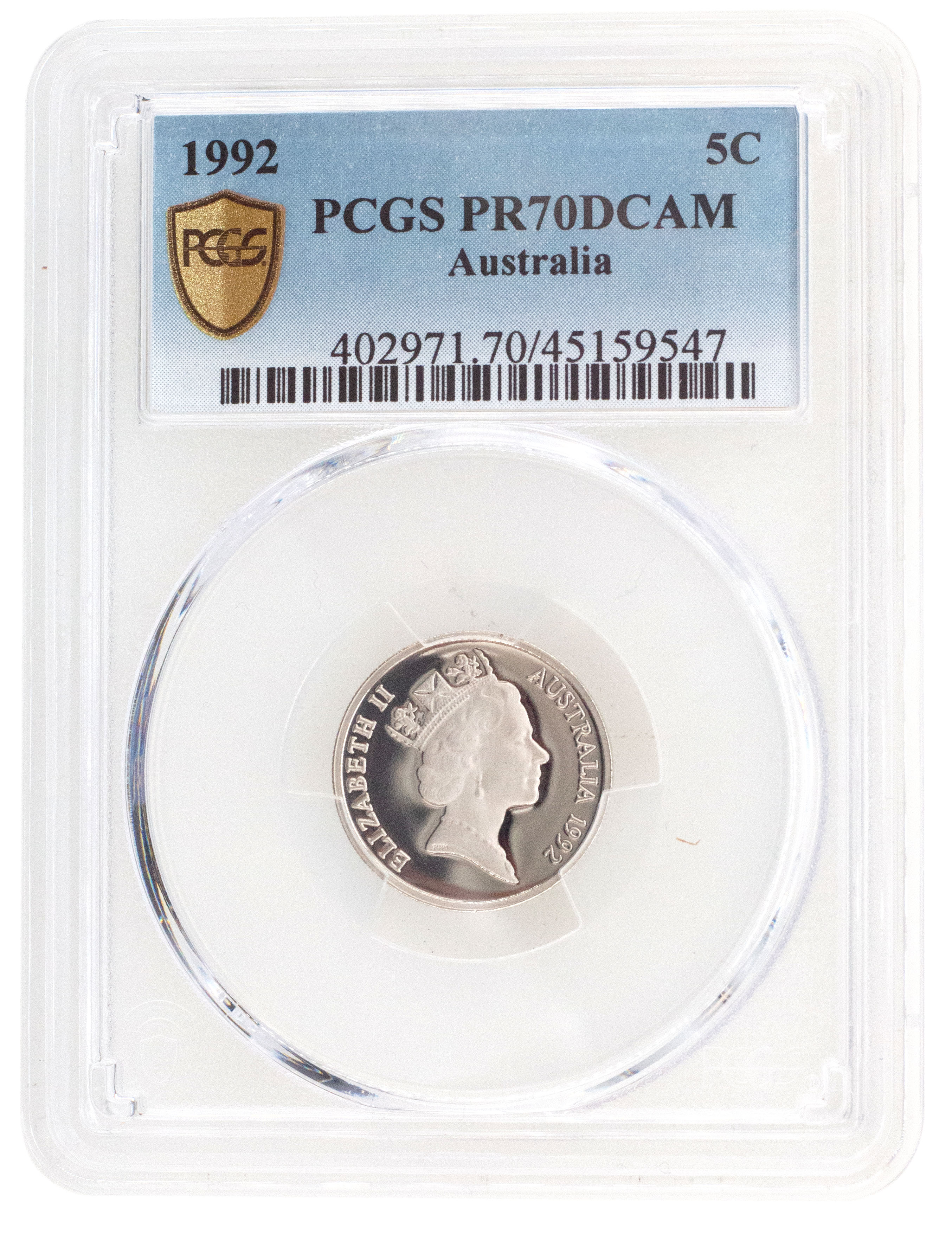 1992 Australia Five Cent, 5c PCGS - PR70DCAM POP 24/0 -547