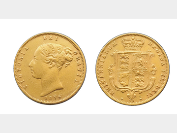 1876 Queen Victoria Young Head #Die 75 Shield Gold Half Sovereign.