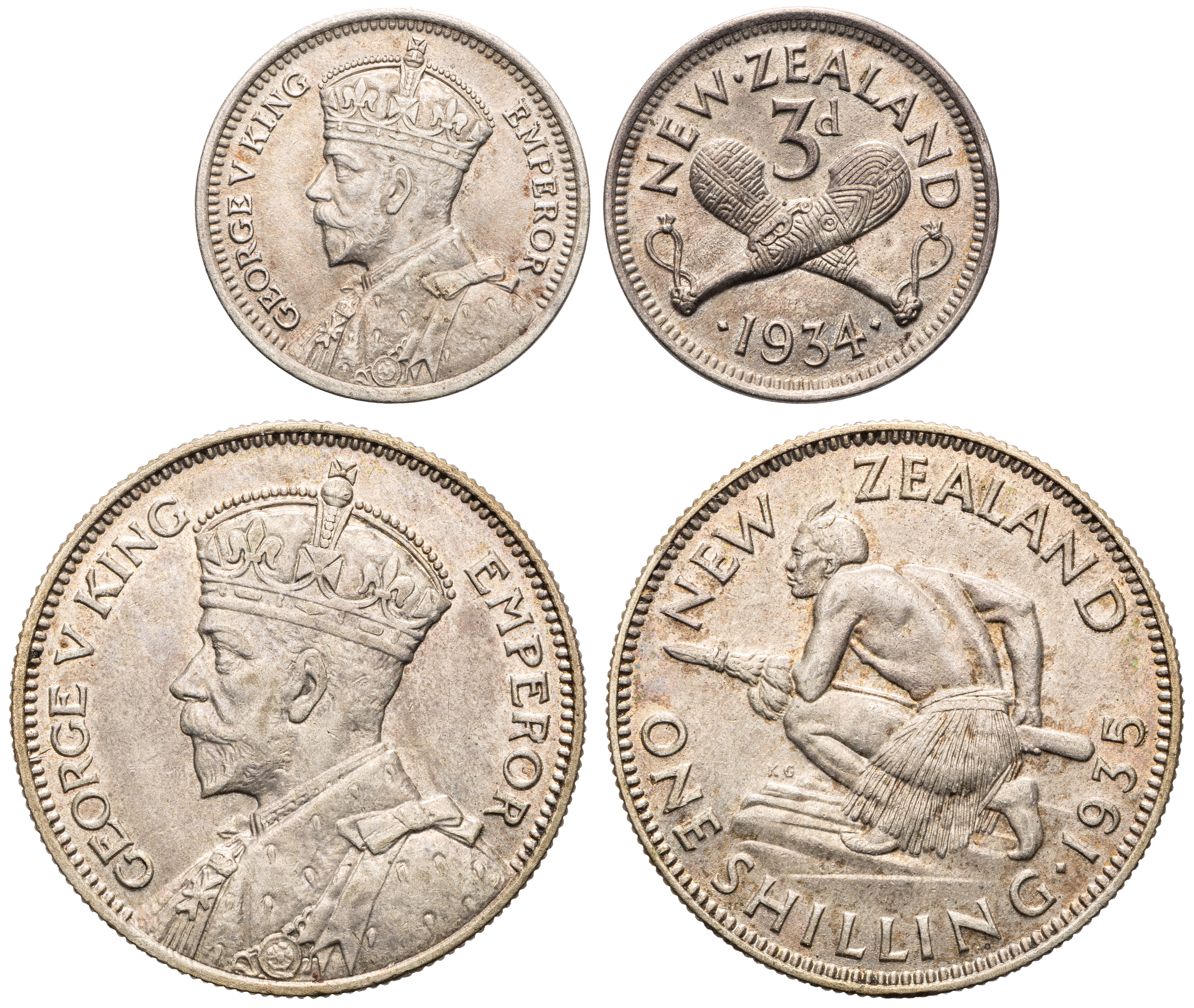 New Zealand, Threepence - Shilling, 1934 - 1935, aUNC - UNC