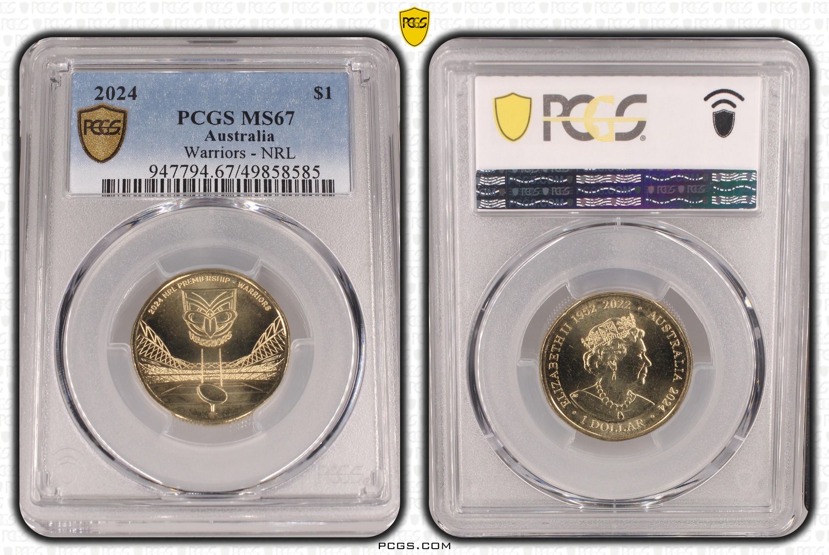 378 · Elizabeth II, Warriors - NRL , One Dollar, 2024, PCGS MS67