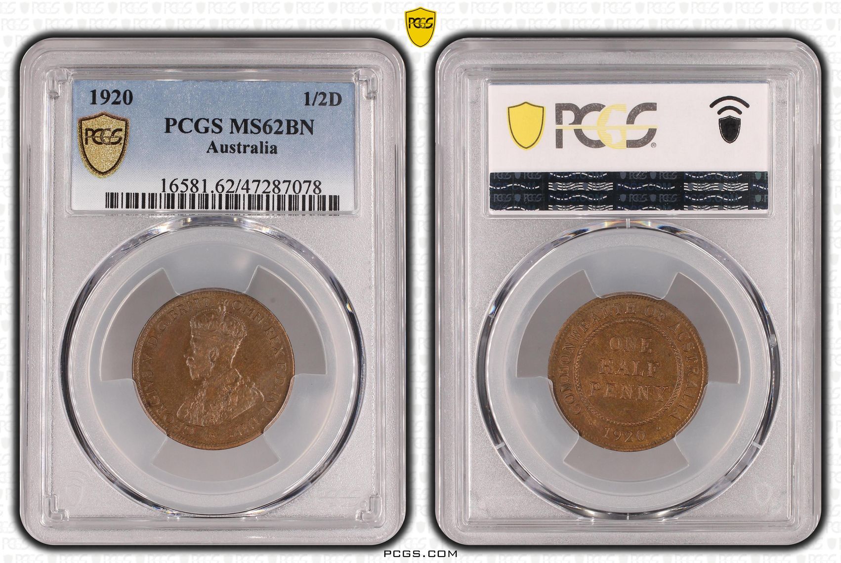 Halfpenny, 1920, PCGS MS 62BN