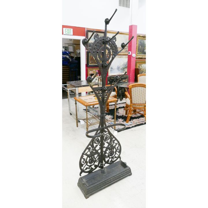 Victorian Eastlake Cast Iron Hall Tree- 74x24x8''