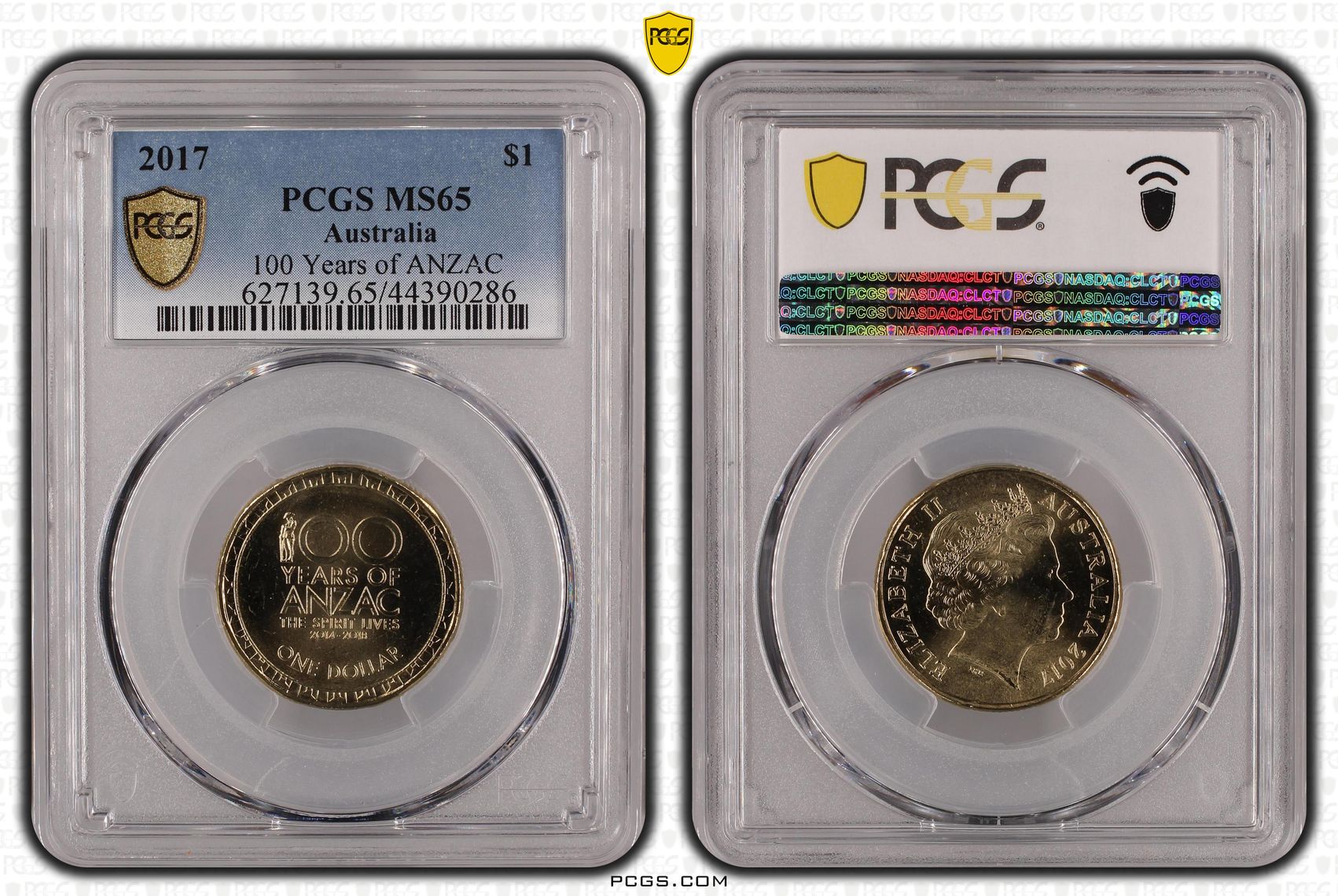100 Years of ANZAC , One Dollar, 2017, PCGS MS65