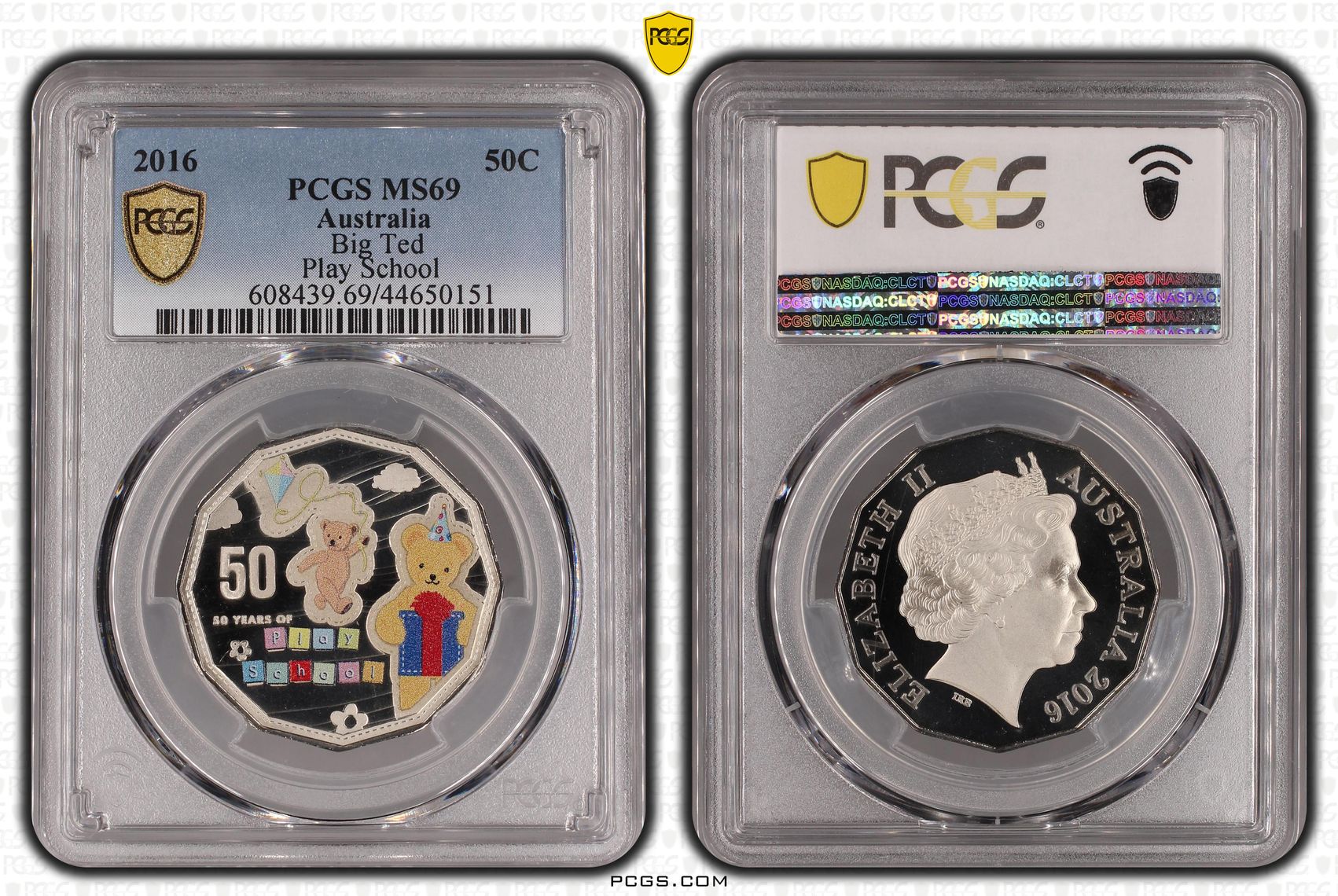 138 · 2016 Australia Fifty Cent, 50c Play School Big Ted PCGS - MS69 -151