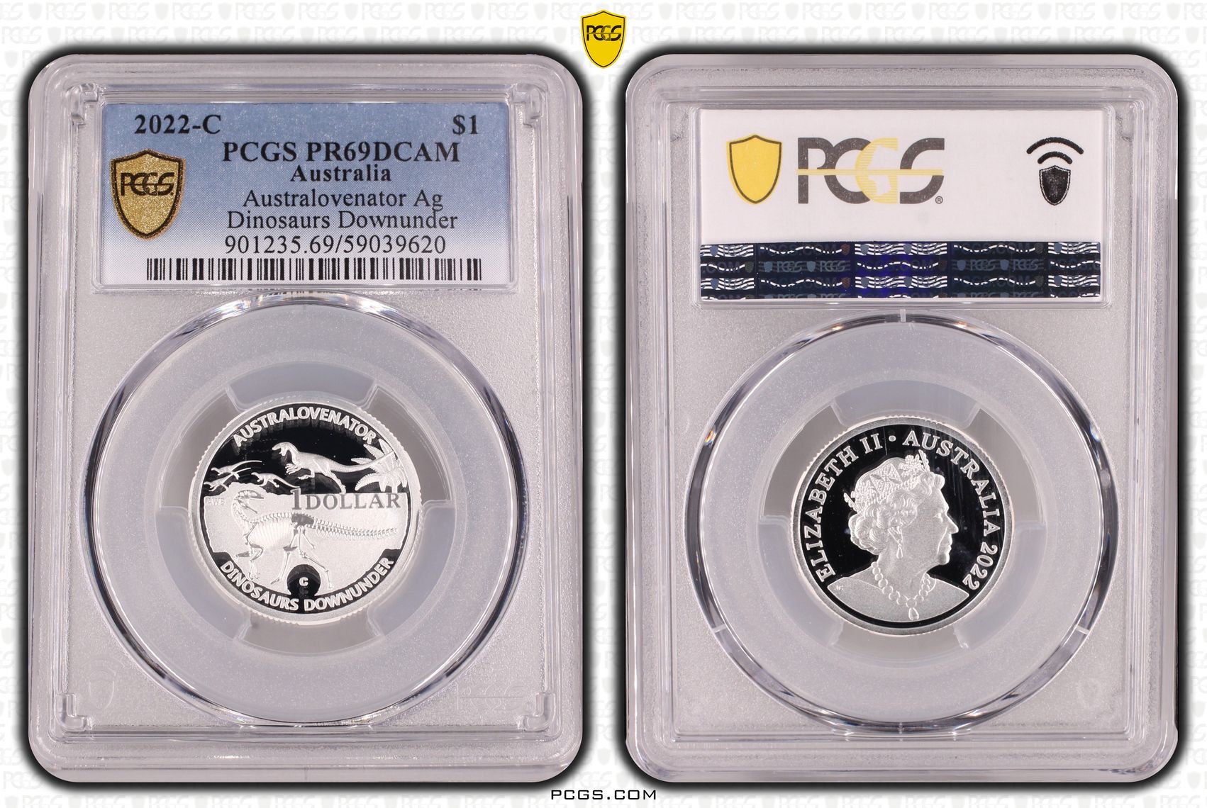 Australovenator Silver Dinosaurs Downunder, One Dollar, 2022-C, PCGS PR69DCAM