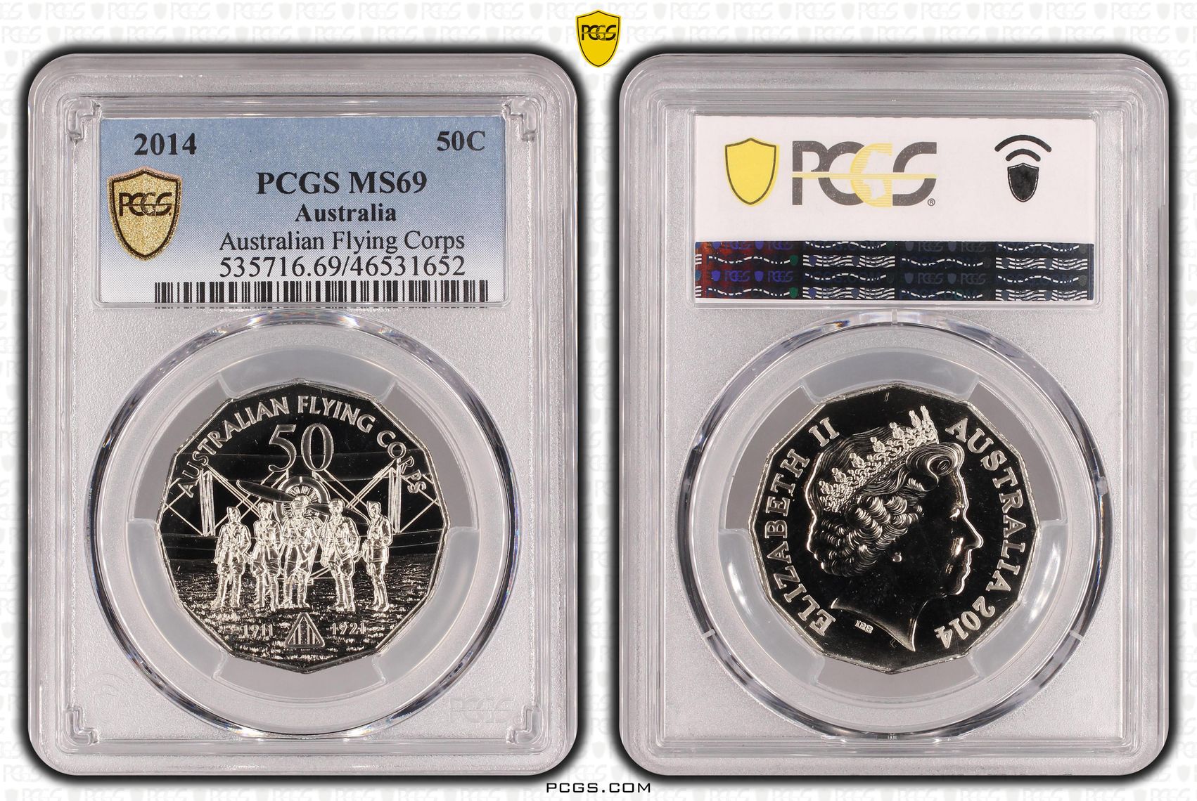 Elizabeth II, Australian Flying Corps, Fifty Cent, 2014, PCGS MS 69