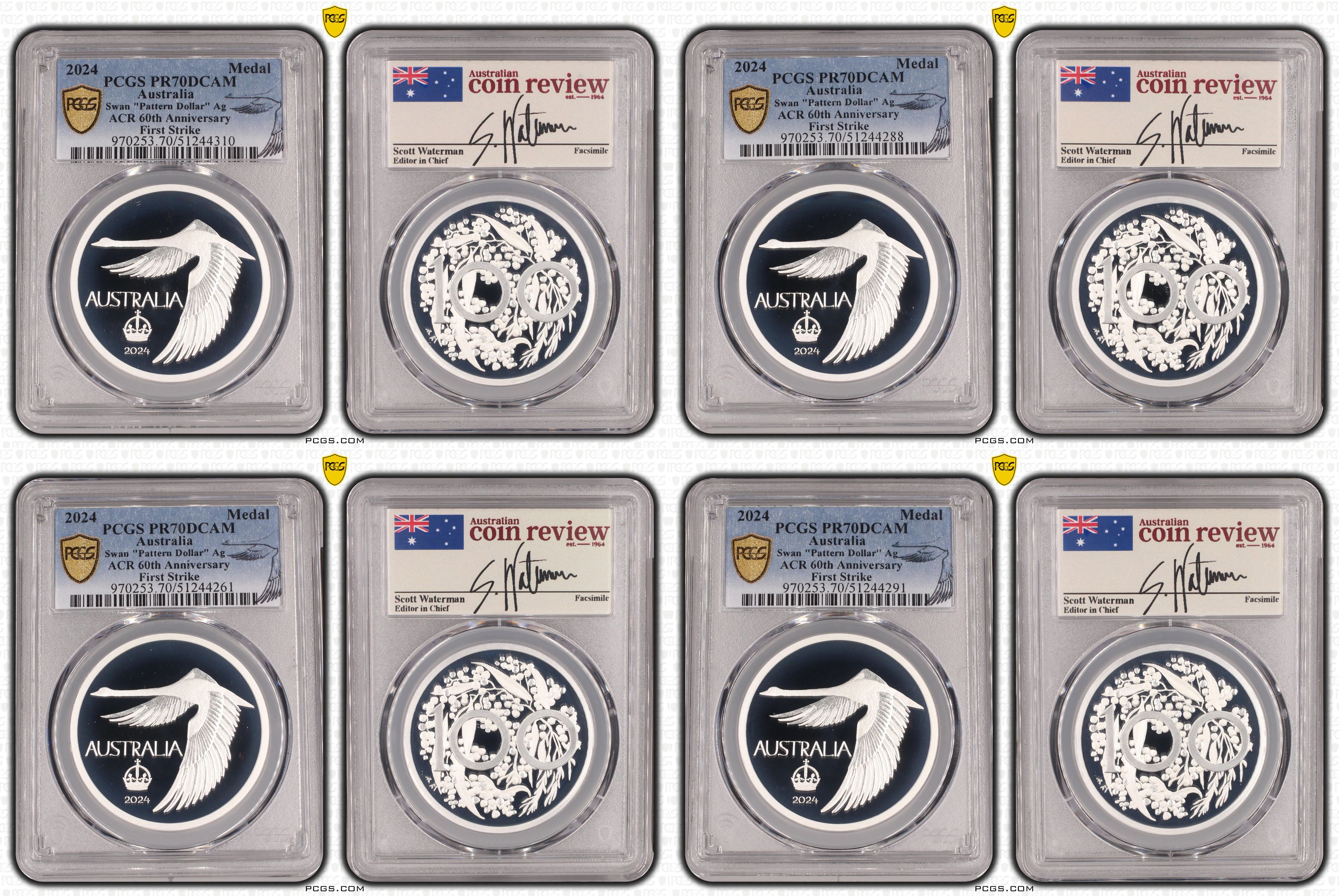 Group of 4 ACR Swan Pattern Dollar Silver Proof, Crown, 2024, PCGS PR70DCAM
