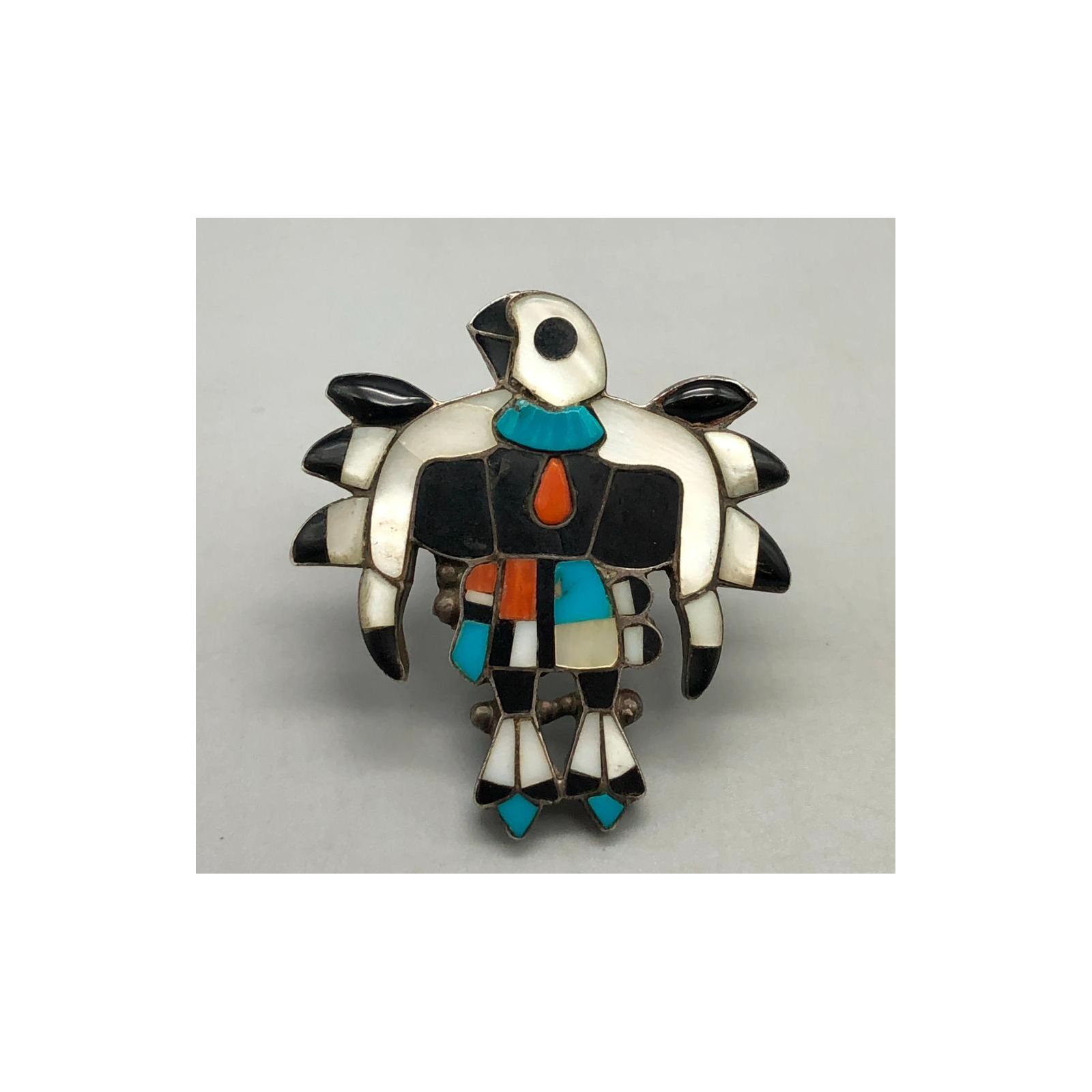 Best Important Vintage Native American Zuni Turquoise Inlay Sterling Silver Spinner Ring Best Important Vintage Native American Zuni Turquoise Inlay Sterling Silver Spinner Ring