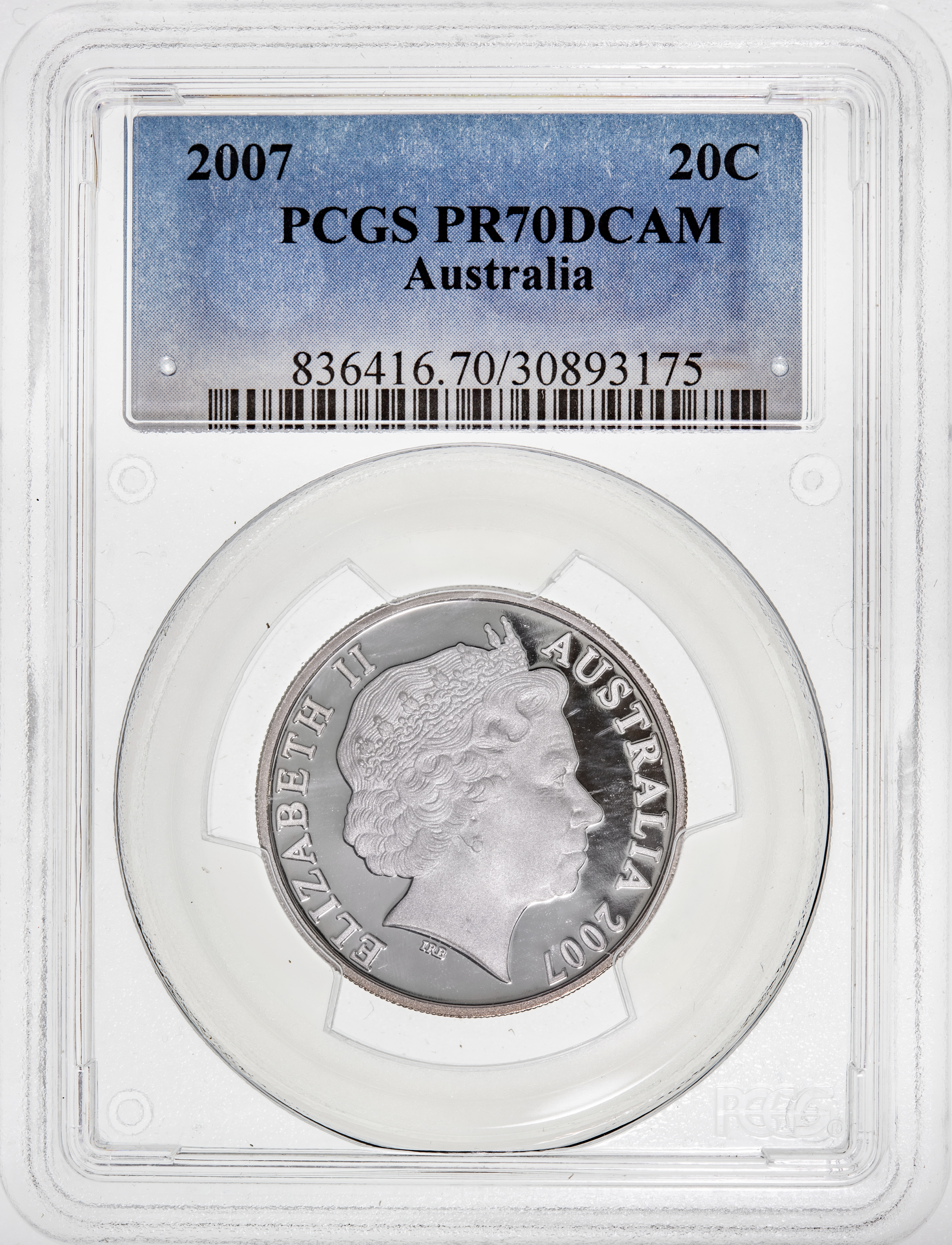 Top pop, Twenty Cent, 2007, PCGS PR70DCAM