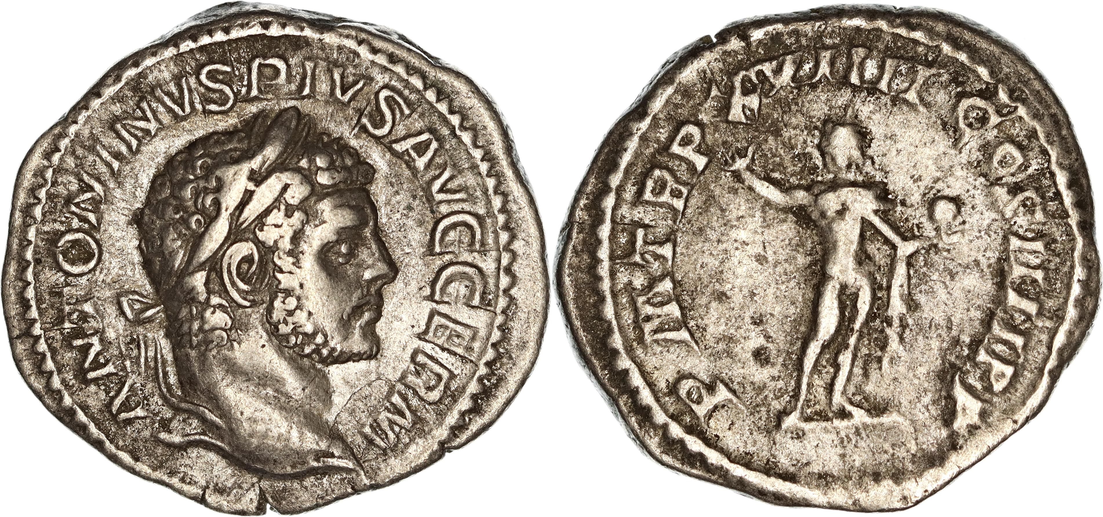 Roman Empire, Caracalla, Silver Denarius, 216 AD, gF-nVF