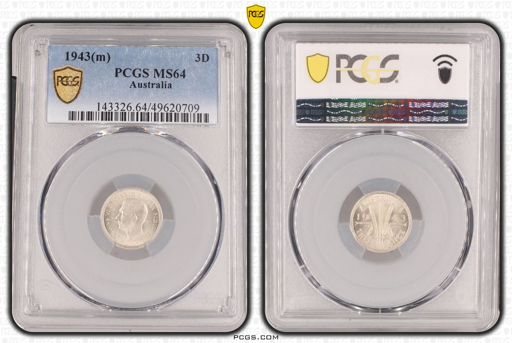 George VI, Threepence, 1943(m), PCGS MS64
