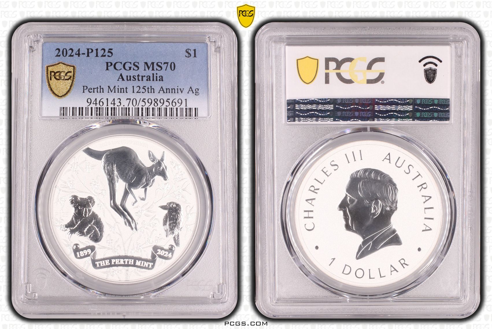 Perth Mint 125th Anniv Silver, One Dollar, 2024-P125, PCGS MS70