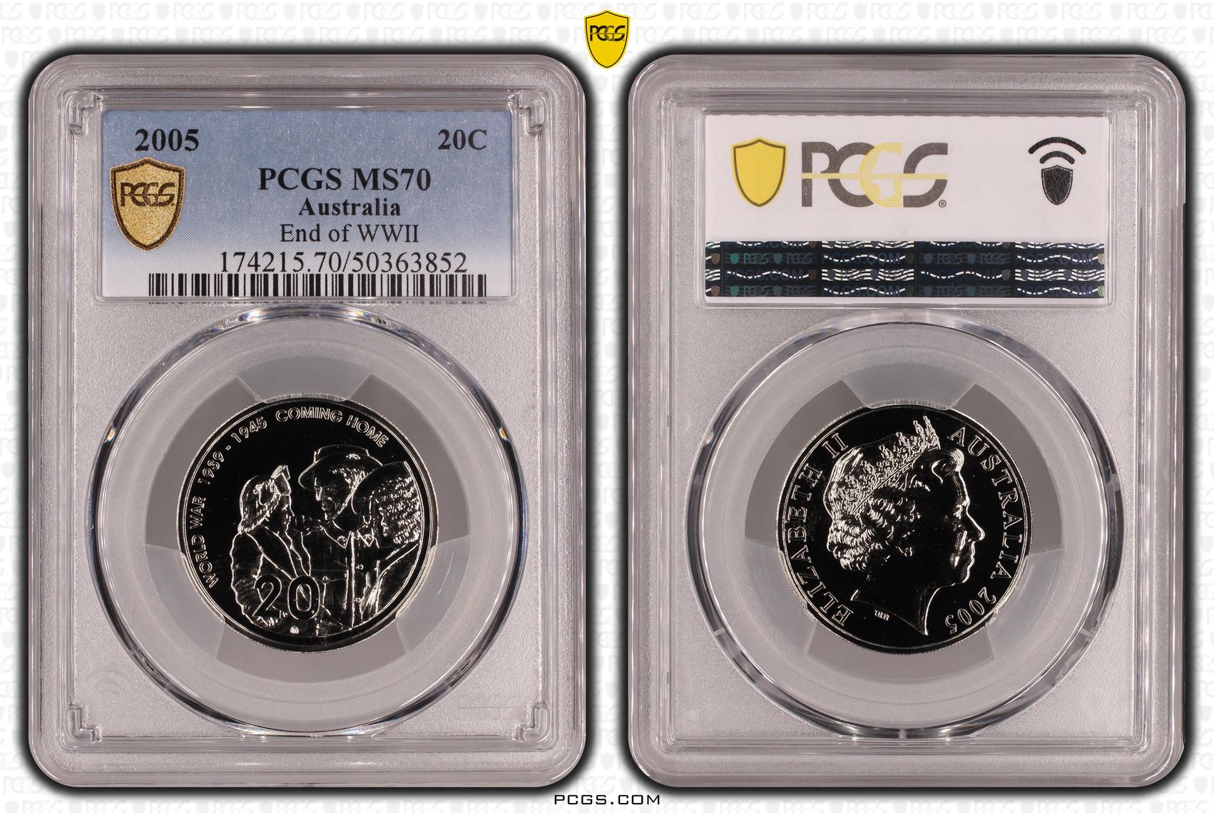 End of WWII POP 8/0, Twenty Cent, 2005, PCGS MS70