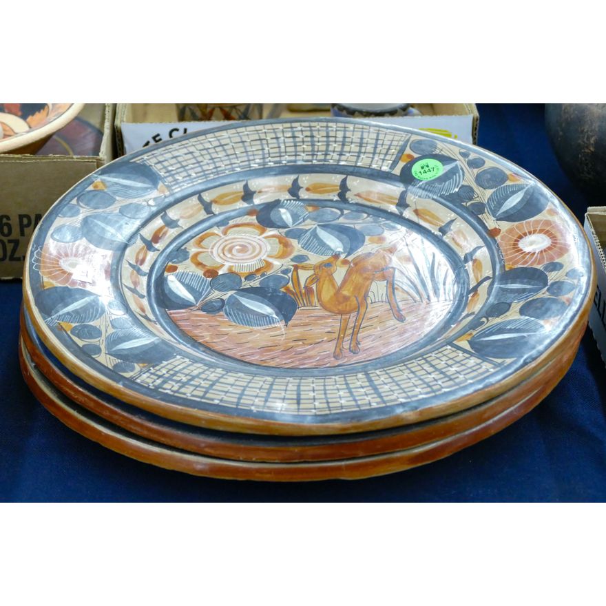 3pc Old Mexican Decorated Ceramic Wall Plates 12.5''