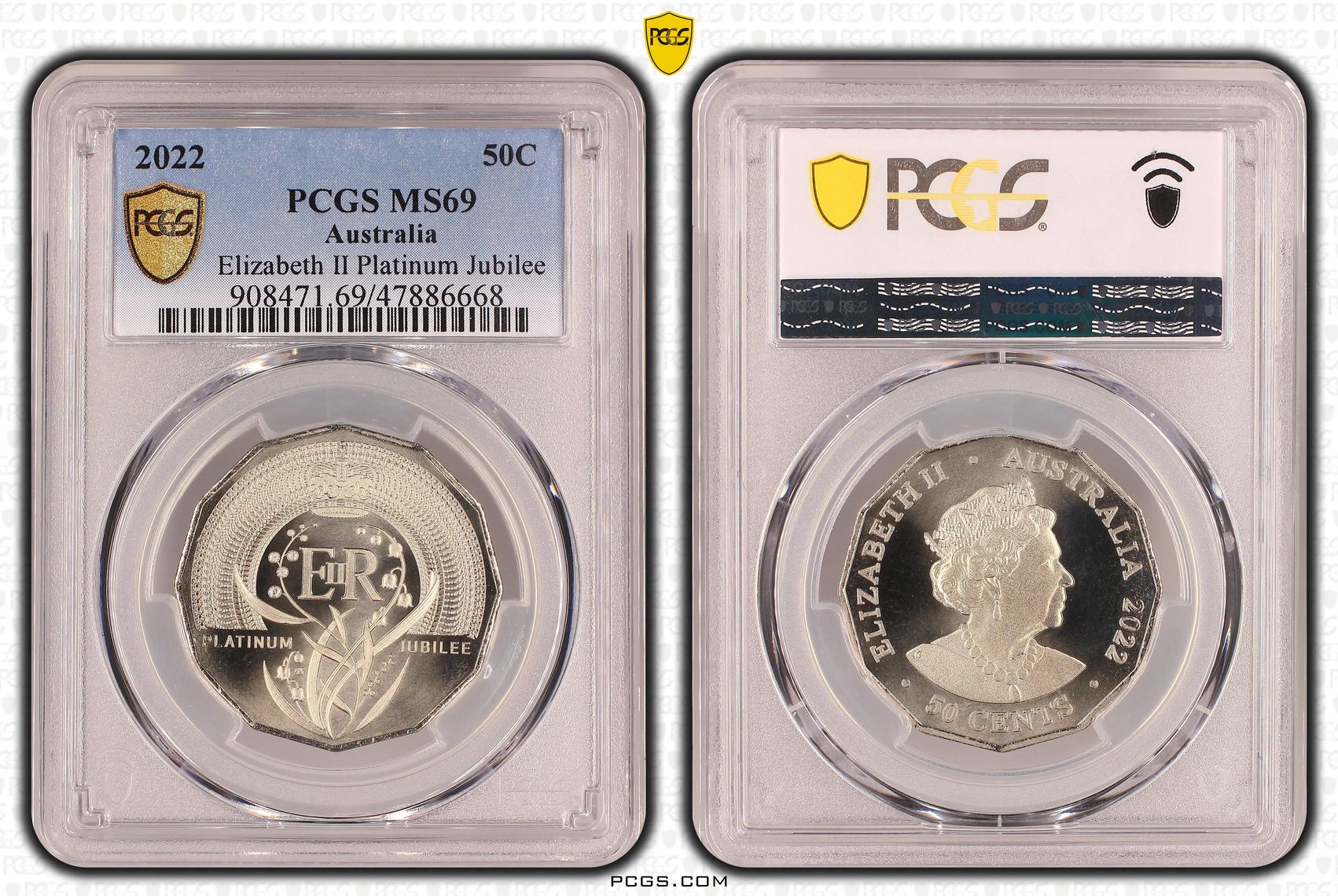 Elizabeth II Platinum Jubilee, Fifty Cent, 2022, PCGS MS 69