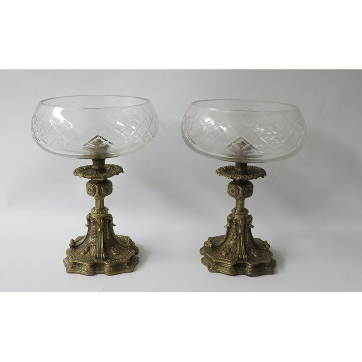 PAIR OF CUTGLASS PEDESTAL BOWLS