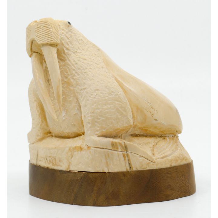 Sam Dimmick Alaskan Inuit Carved Fossilized Walrus on Stand 4.5''