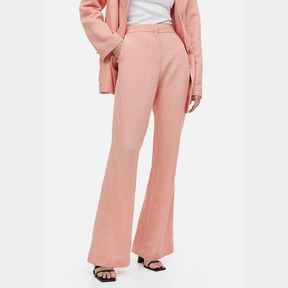 H&M Flared linen-blend trousers - apricot - 1159754001 - UK 14-bar 7314307667471 - 51731/427