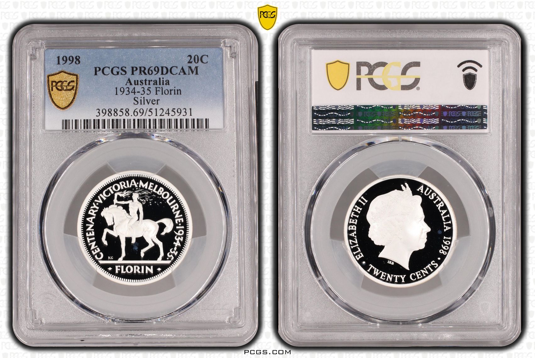 1934-35 Florin Silver, Twenty Cent, 1998, PCGS PR69DCAM