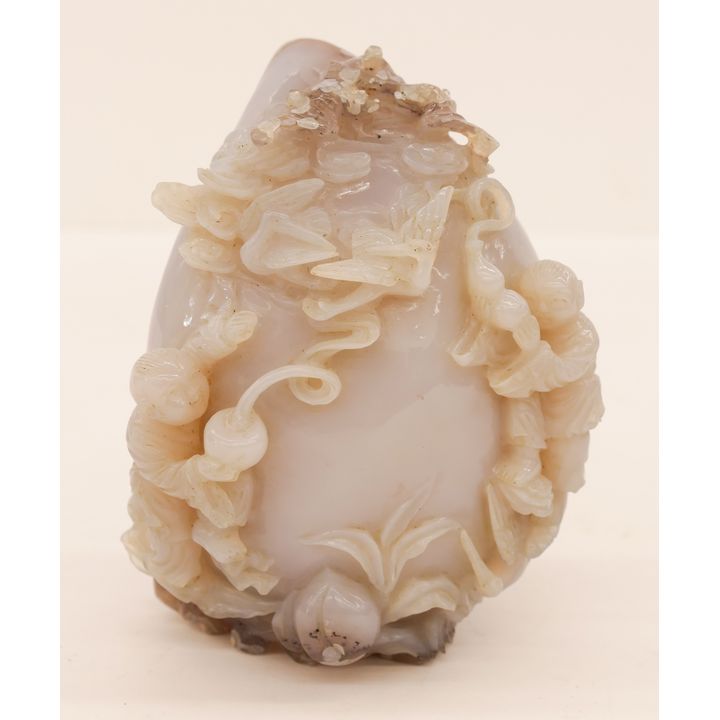 Chinese Agate Peach & Boy Boulder Carving
