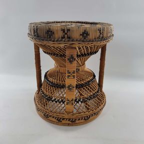 Vintage 1970s Boho Chic Hourglass Rattan & Cane Stool