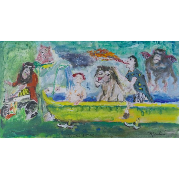 James Martin ''Moving Asylum'' 1990's Tempera