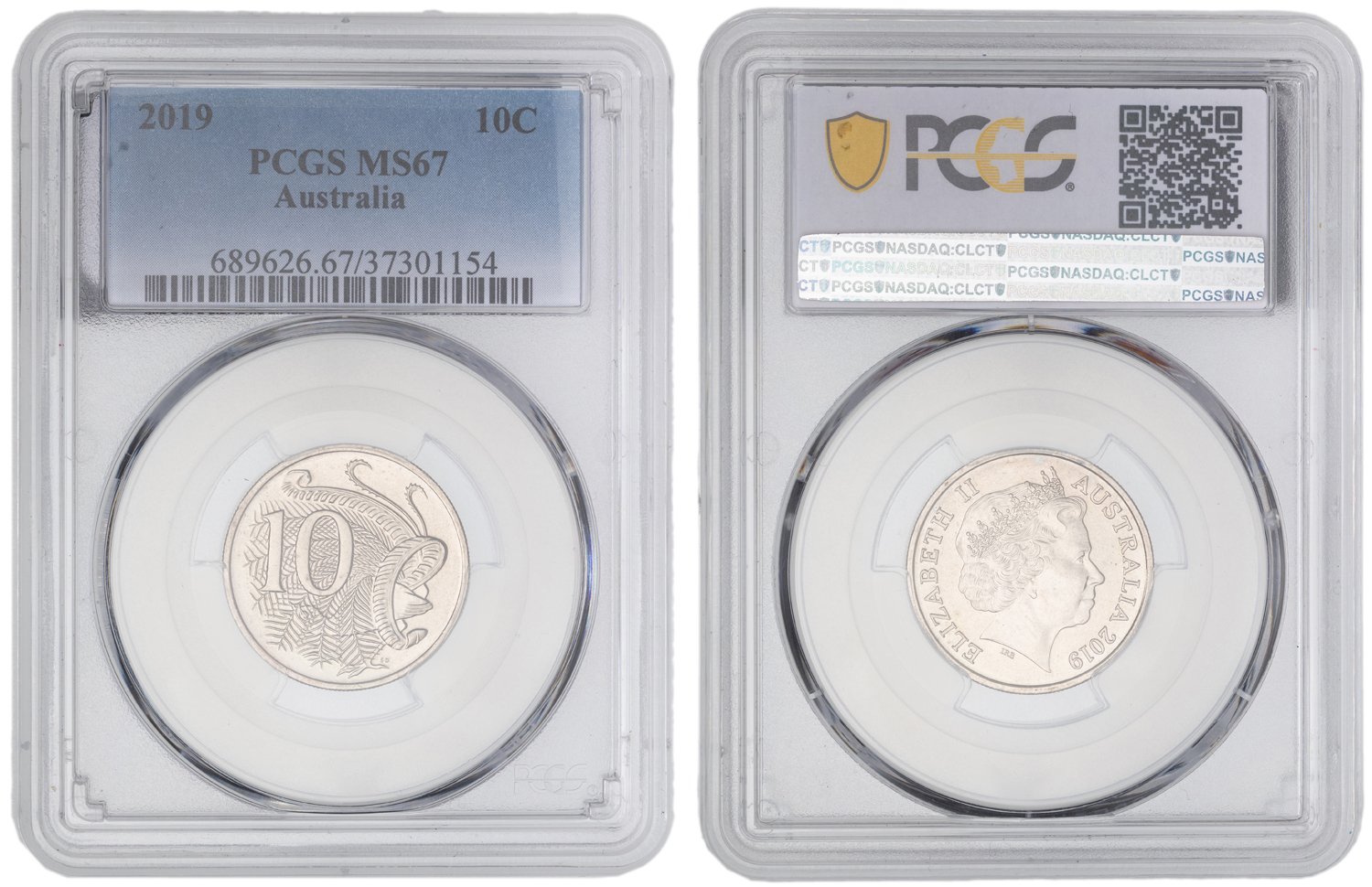 Elizabeth II, I. Rank-Broadley Effigy, Ten Cent, 2019, PCGS MS67