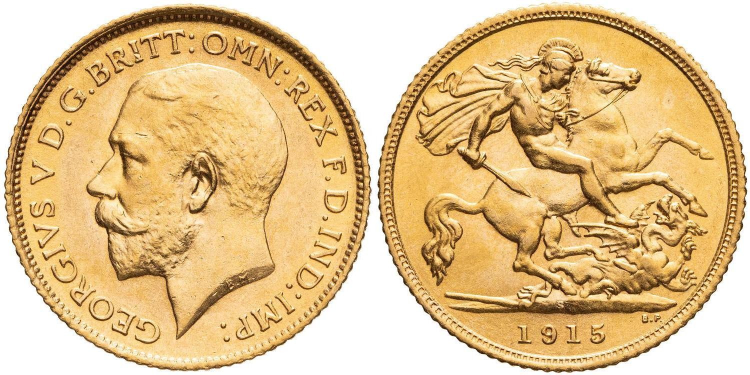 George V, St George Reverse, Half Sovereign, 1915-S, CHU