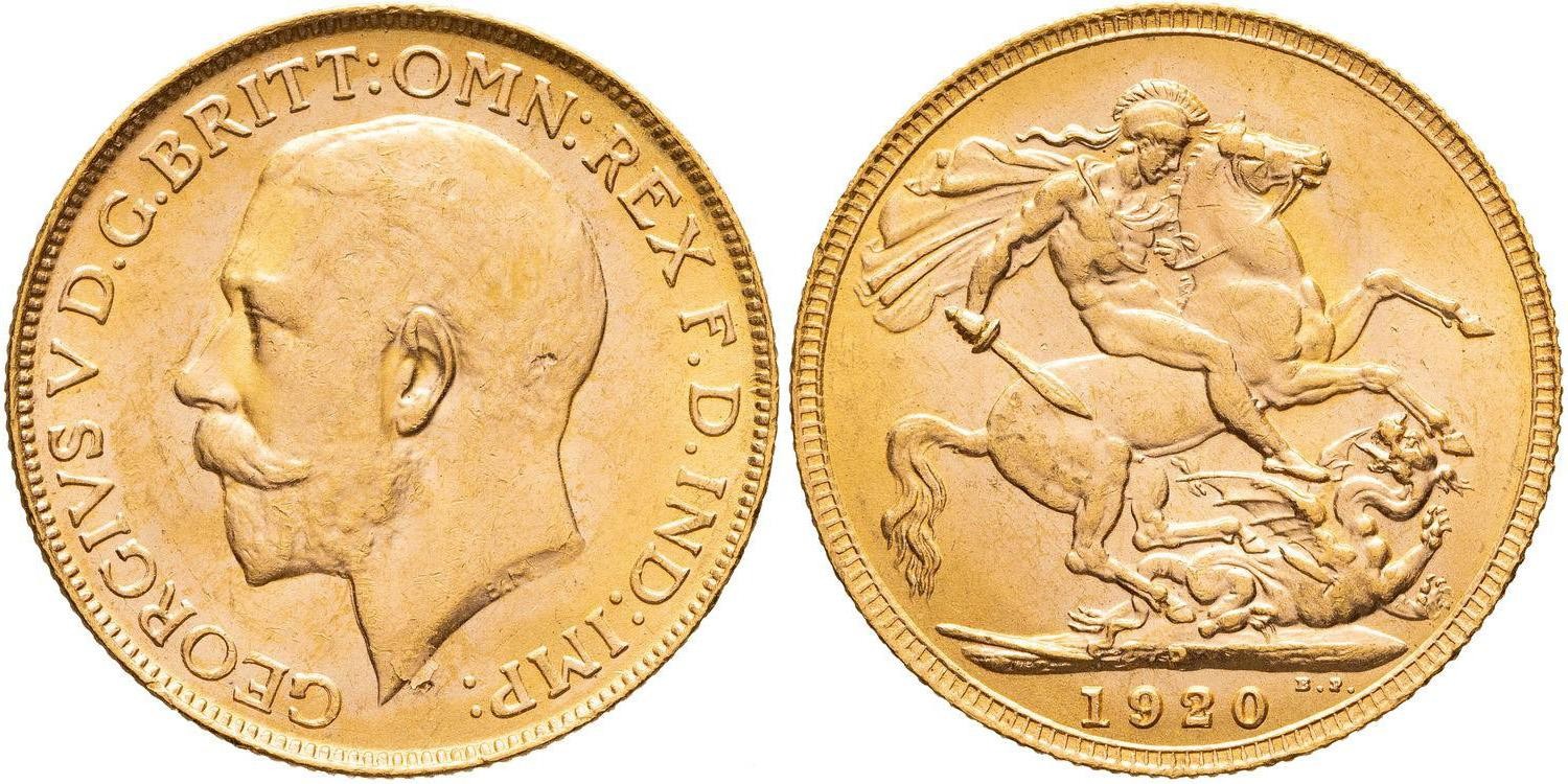 George V, Sovereign, 1920-P, UNC