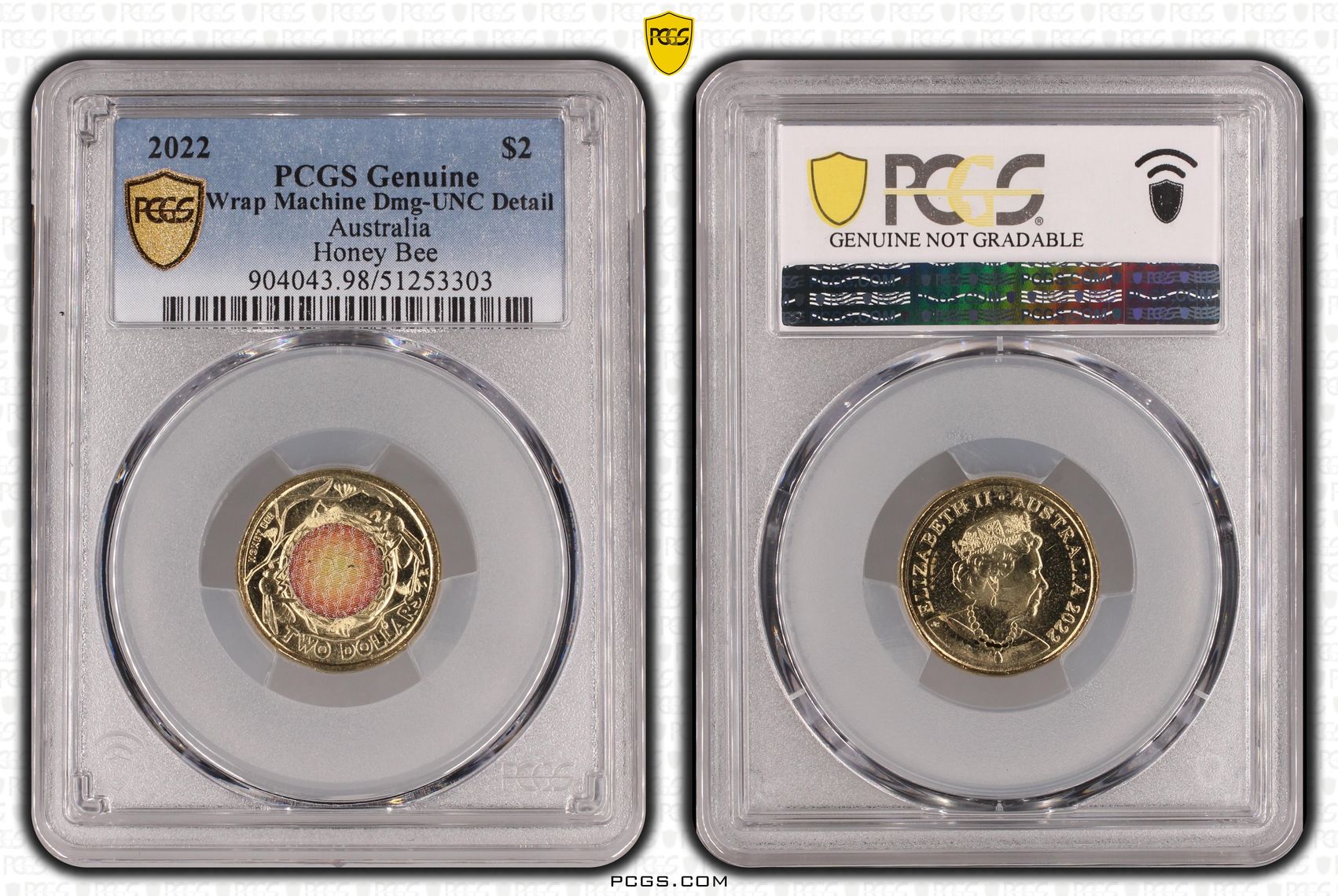 Honey Bee Colorized, Two Dollar, 2022, PCGS Genuine - UNC Details (98 - Damage)