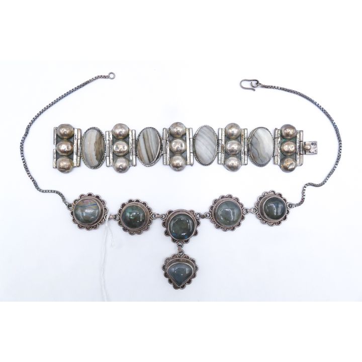 2pc Old Mexican Sterling & Stone Necklace and Bracelet