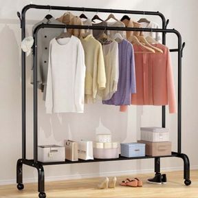 Double Rail Clothes Shoes Storage Rack Black Double Rail Rack With Lower Shelf |