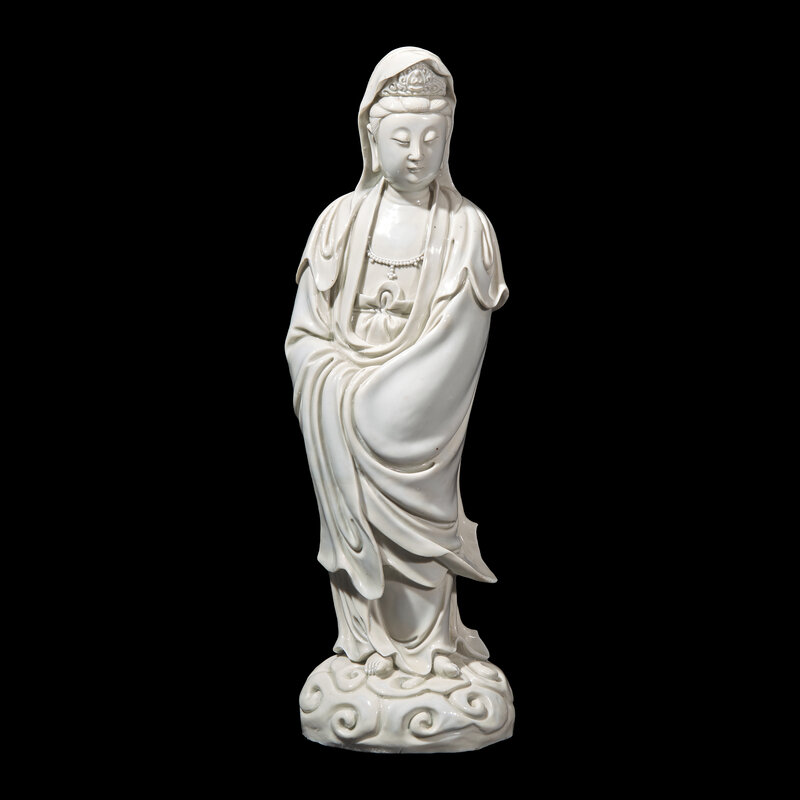 An Impressive Chinese Blanc de Chine Guanyin, Impressed Sunjiang Shanren Mark, 17th/18th Century
清早期 筍江山人款德化白瓷觀音立像