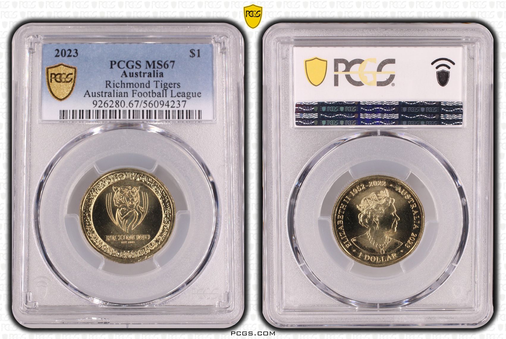 AFL - Richmond Tigers, POP 1/0, One Dollar, 2023, PCGS MS67
