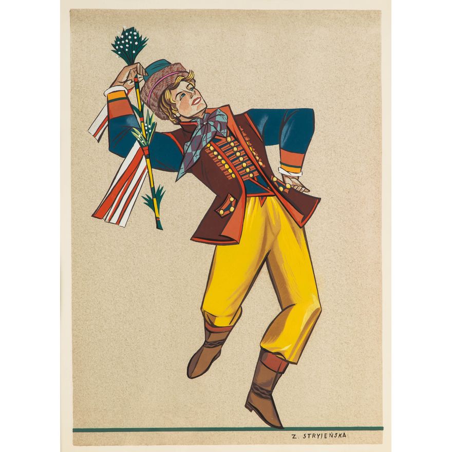 Zofia Stryjeńska | Chłop ze Śląska (rózga świadka na ślubie), plansza nr 13 z teki Polish Peasants' Costumes, 1939 r.