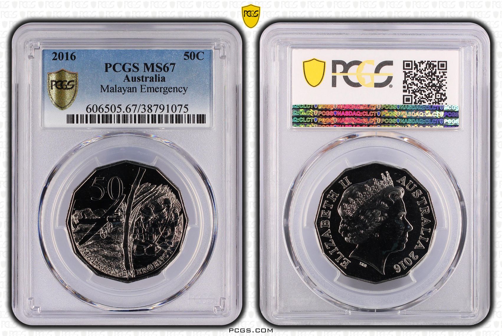 2016 Australia Fifty Cent, 50c Malayan Emergency PCGS - MS67 -075