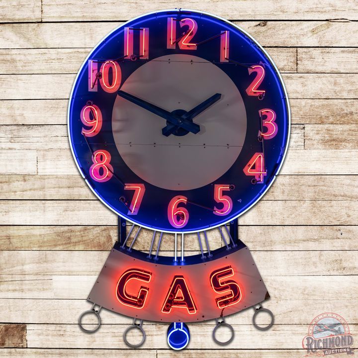 Incredible Pure Service Station "GAS" 10' SS Porcelain Neon Advertising Clock