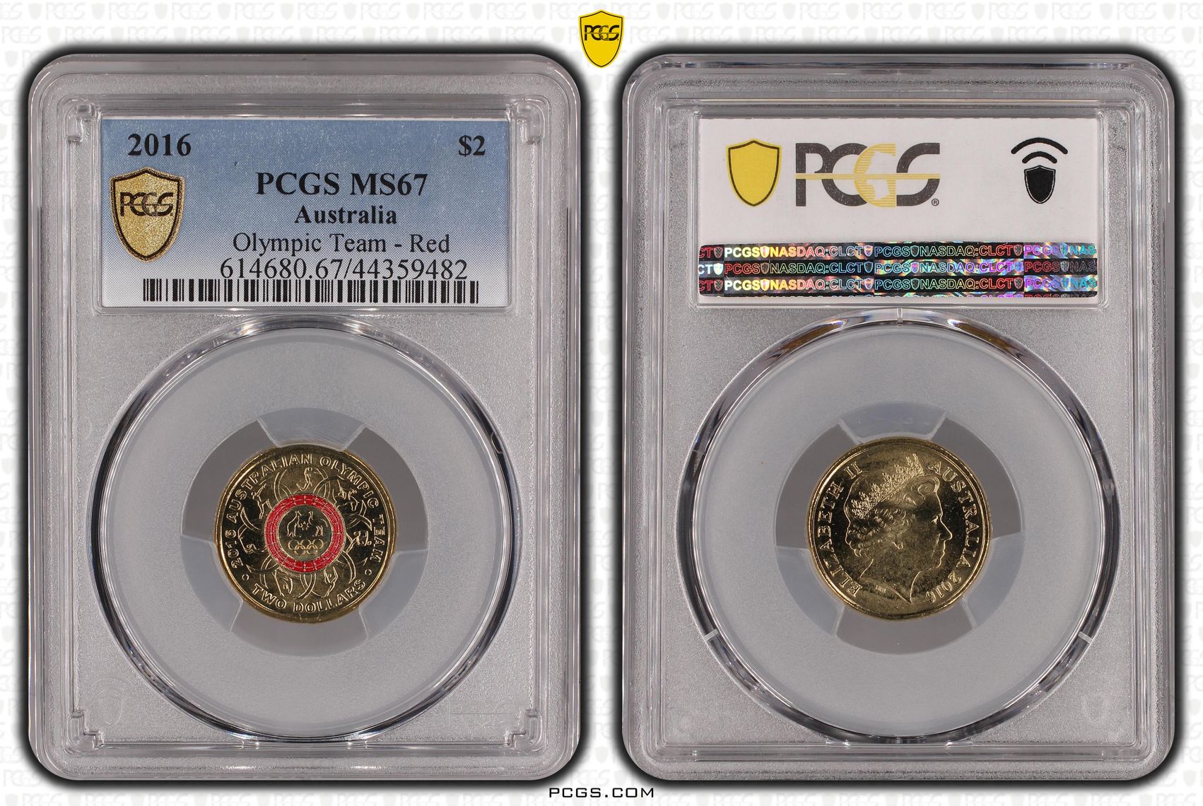 424 · Elizabeth II, Olympic Team - Red , Two Dollar, 2016, PCGS MS67