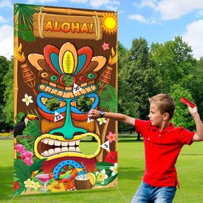 LUAU PARTY GAMES HAWAIIAN GAME TIKI PARTY TOSS GAMES BANNER WITH 3 BEAN BAGS TOTEM DECOR FOR KIDS SUMMER TROPICAL CARNIVAL PARTY S