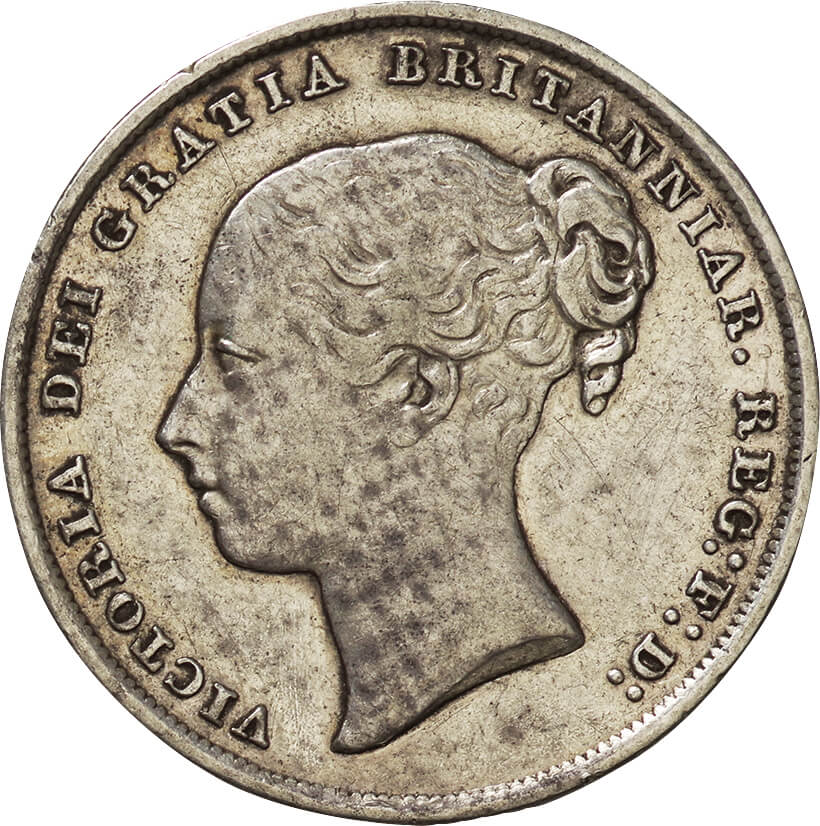 英国-GB. 1844. 普. F. Silver. 1シリング(Shilling). ヴィクトリア 